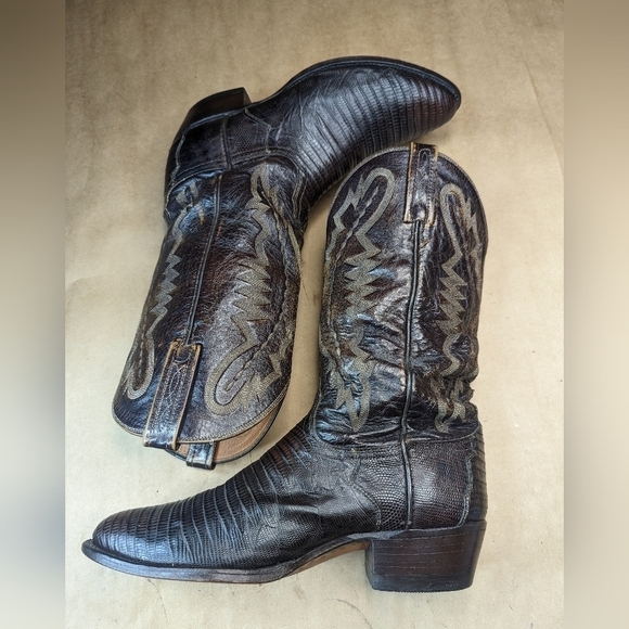 Lucchese Boots men's size 8.5EE Exotic Genuine Brown Teju Lizard Classic Western - Picture 7 of 13